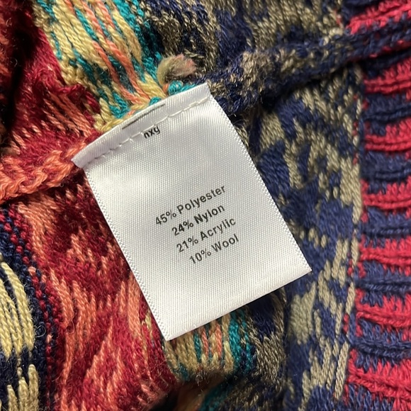 Sahalie Red Multicolor Printed Zip Front Wool Blend Duster Cardigan - Picture 16 of 16